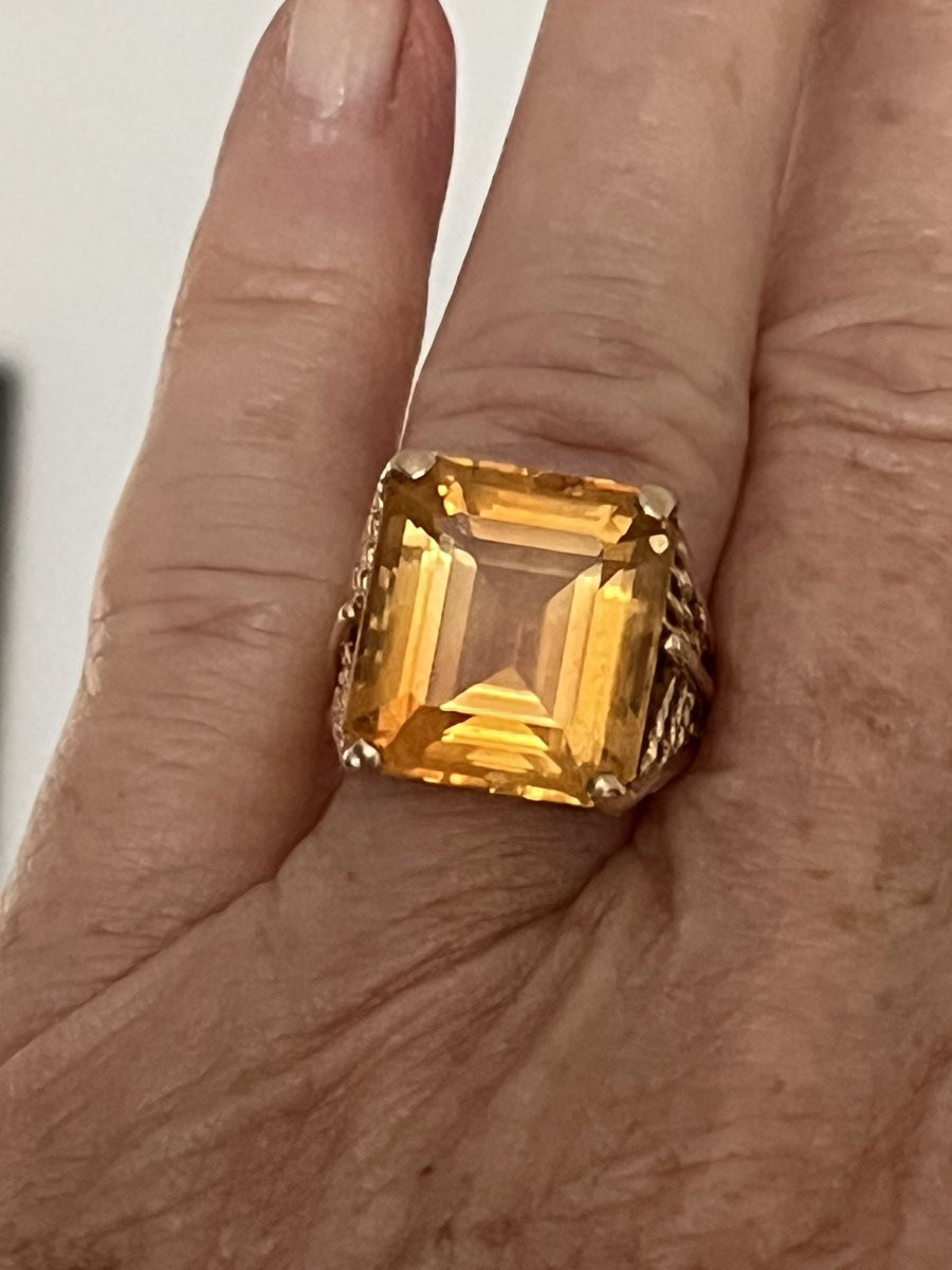 4042 - Vintage Yellow Gold Citrine Ring 14.00 Ct-photo-4