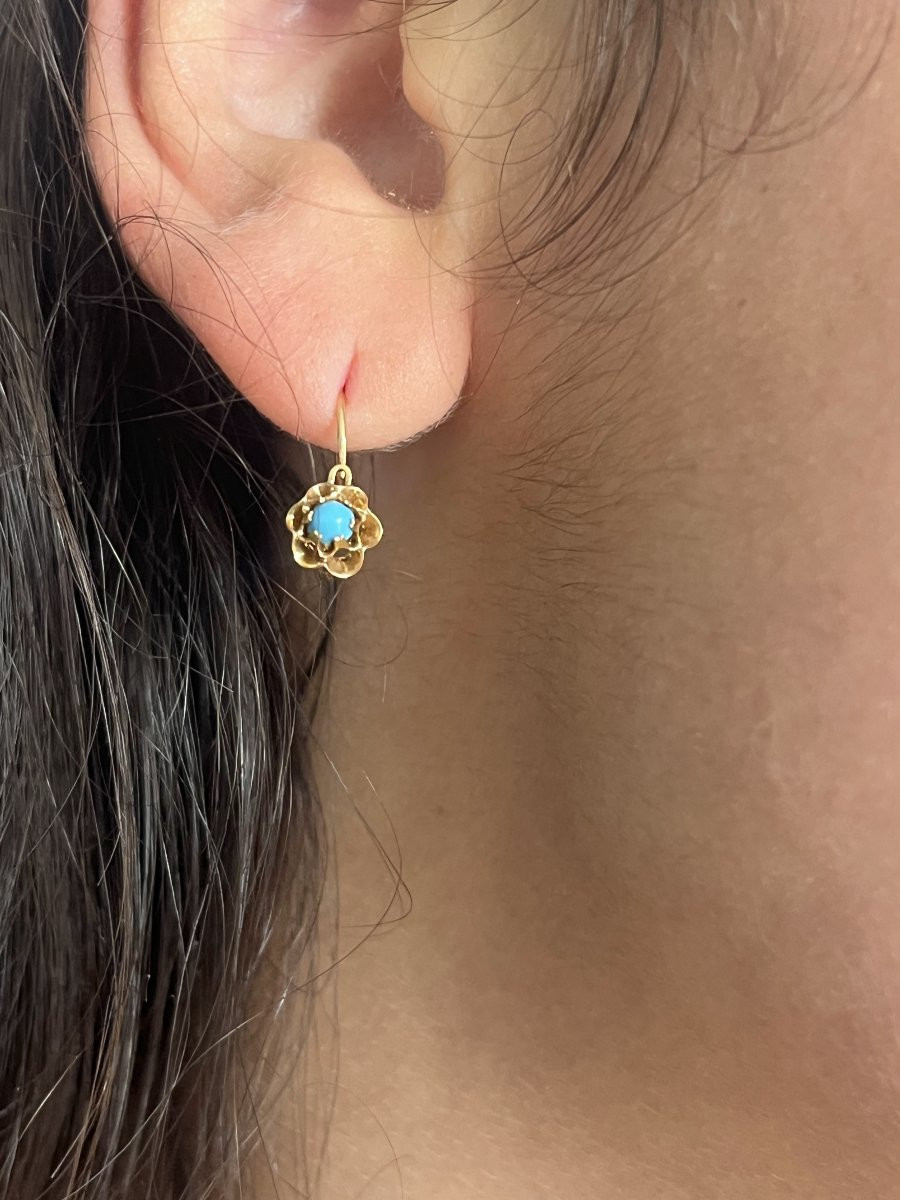 6821- Petites Boucles d'Oreilles Or Jaune Turquoises-photo-2