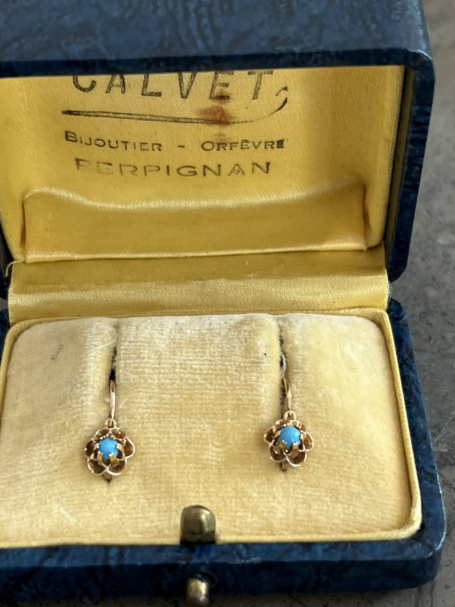 6821- Petites Boucles d'Oreilles Or Jaune Turquoises-photo-3