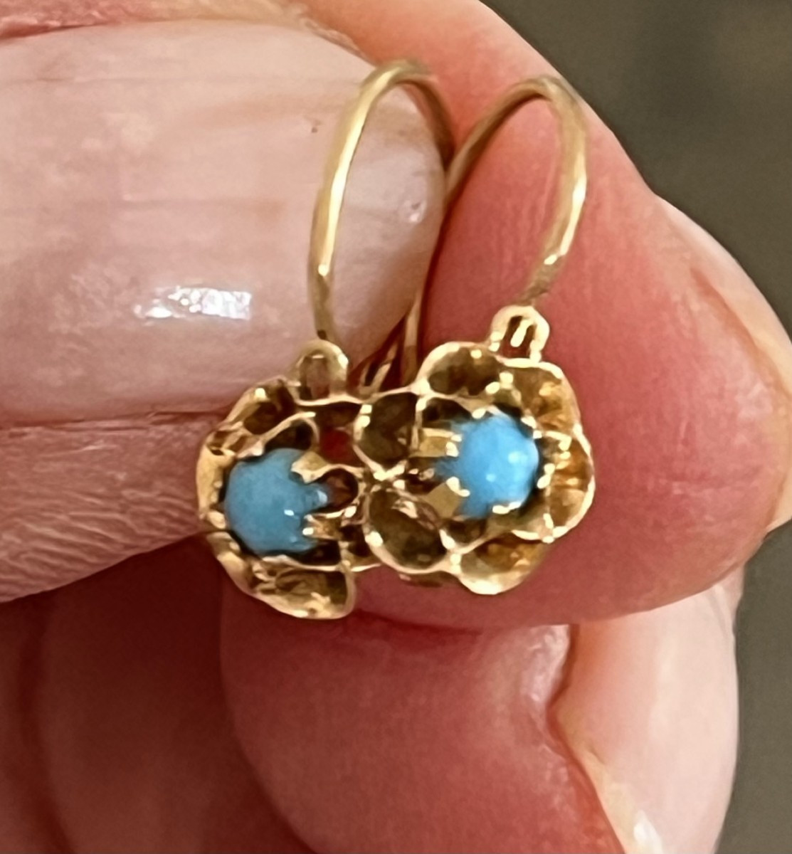 6821- Petites Boucles d'Oreilles Or Jaune Turquoises