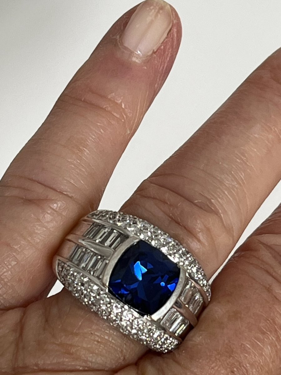 6768 - White Gold Jewelry Ring With Synthetic Sapphire And 2.30 Ct Diamonds-photo-2