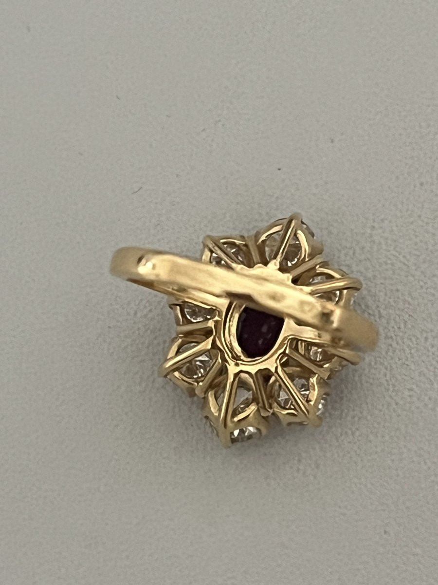1006- Bague Fleur Or Jaune Rubis Diamants (1,50 ct)-photo-2