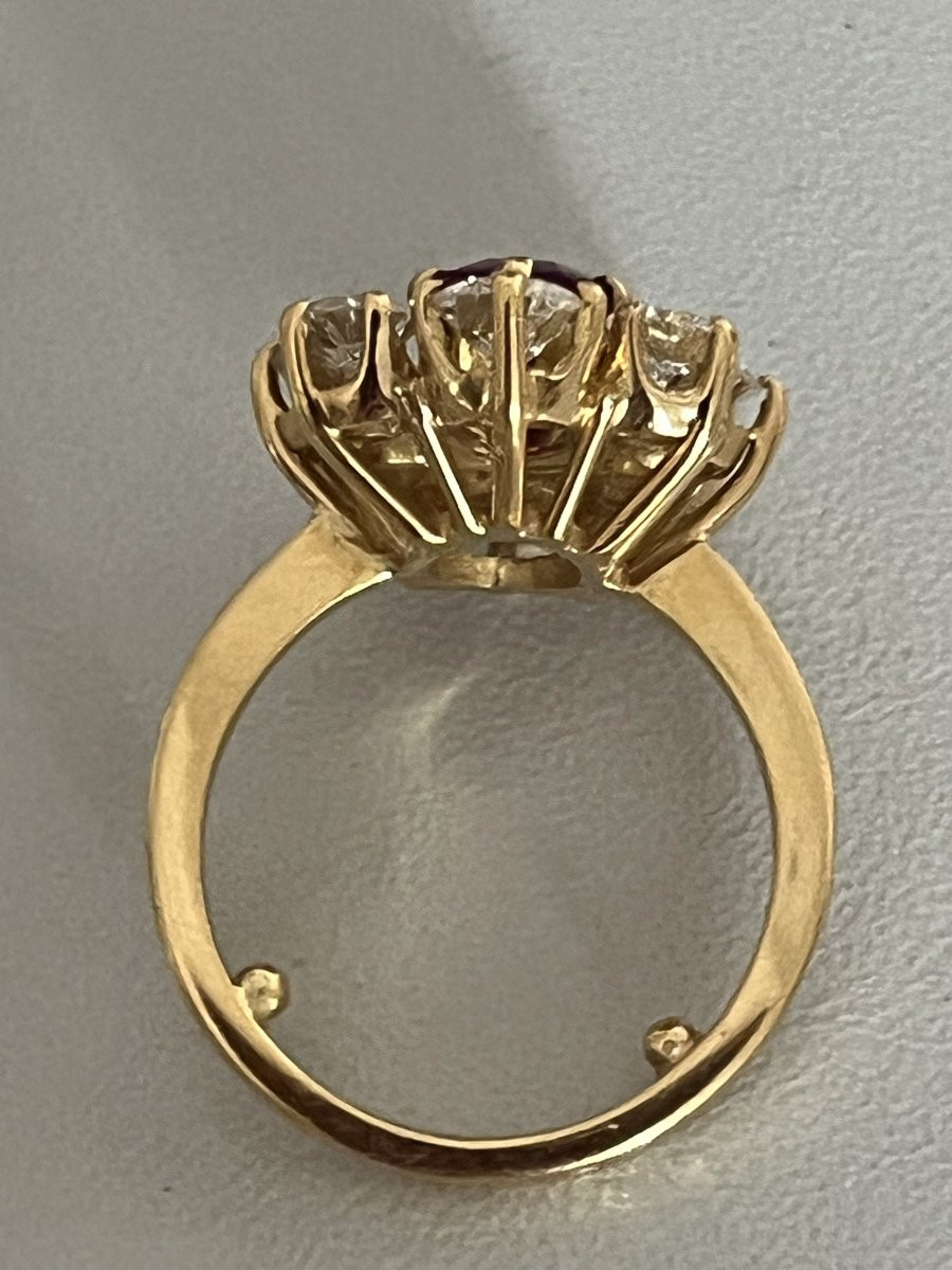 1006- Bague Fleur Or Jaune Rubis Diamants (1,50 ct)-photo-3