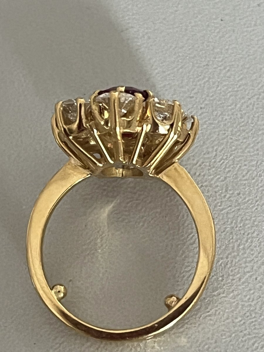 1006- Bague Fleur Or Jaune Rubis Diamants (1,50 ct)-photo-4