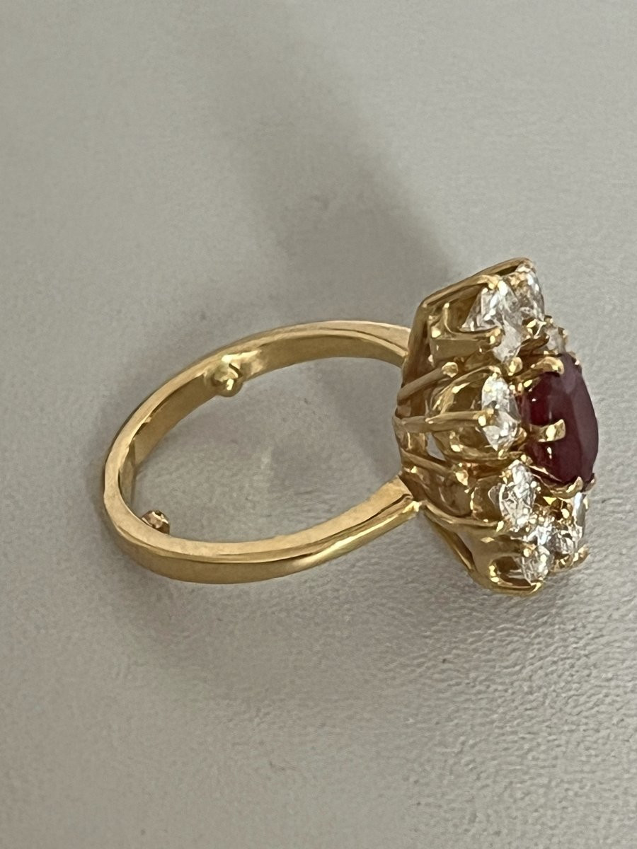 1006- Bague Fleur Or Jaune Rubis Diamants (1,50 ct)-photo-1