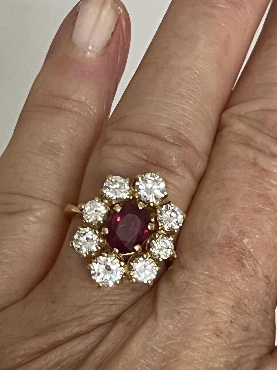 1006- Bague Fleur Or Jaune Rubis Diamants (1,50 ct)-photo-3