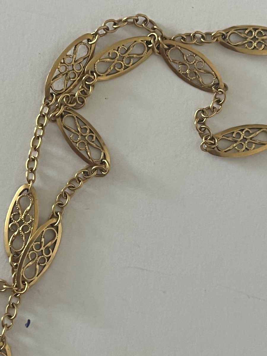4142 - Antique Yellow Gold Filigree Necklace 60 Cm-photo-2