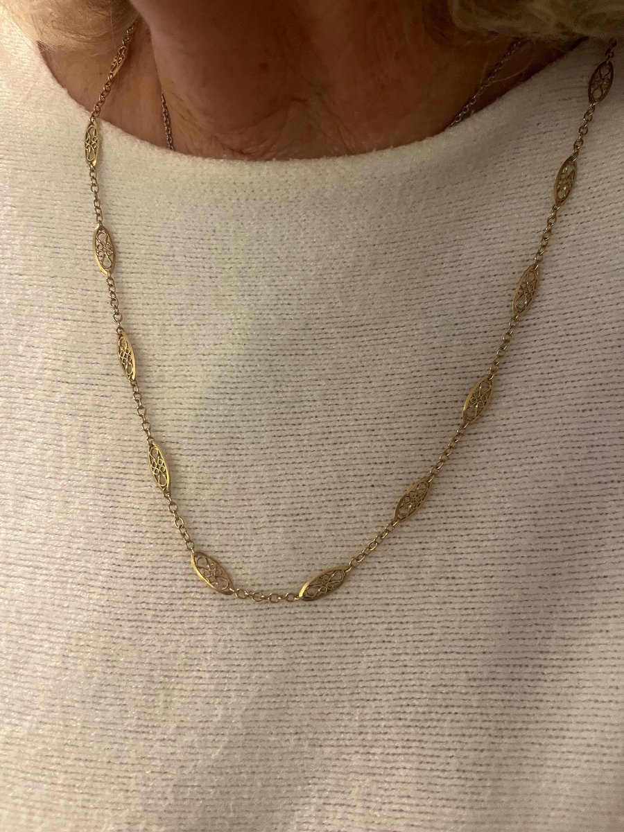 4142 - Antique Yellow Gold Filigree Necklace 60 Cm-photo-3
