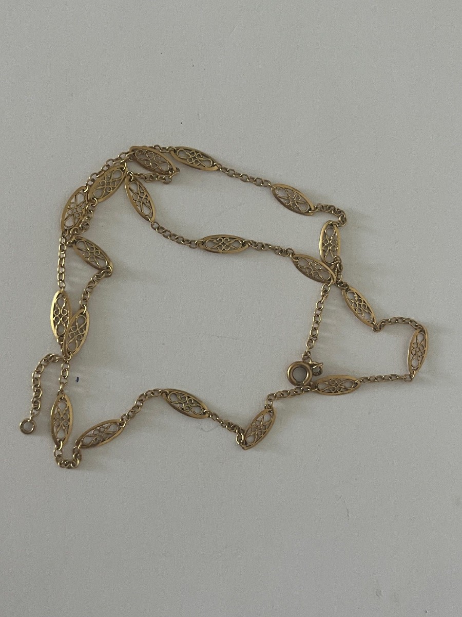 4142 - Antique Yellow Gold Filigree Necklace 60 Cm