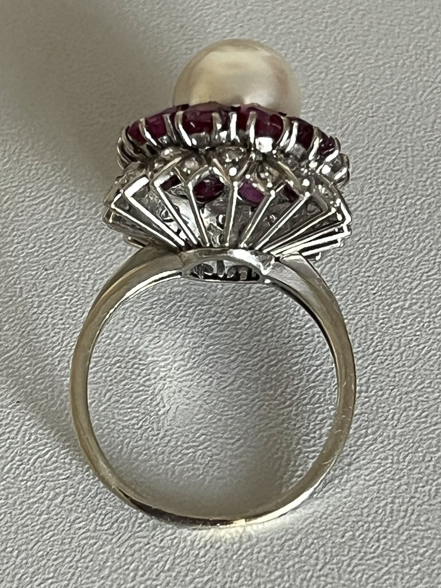 7105 - Vintage Ring In White Gold With Pearl, Ruby, And Diamonds-photo-2