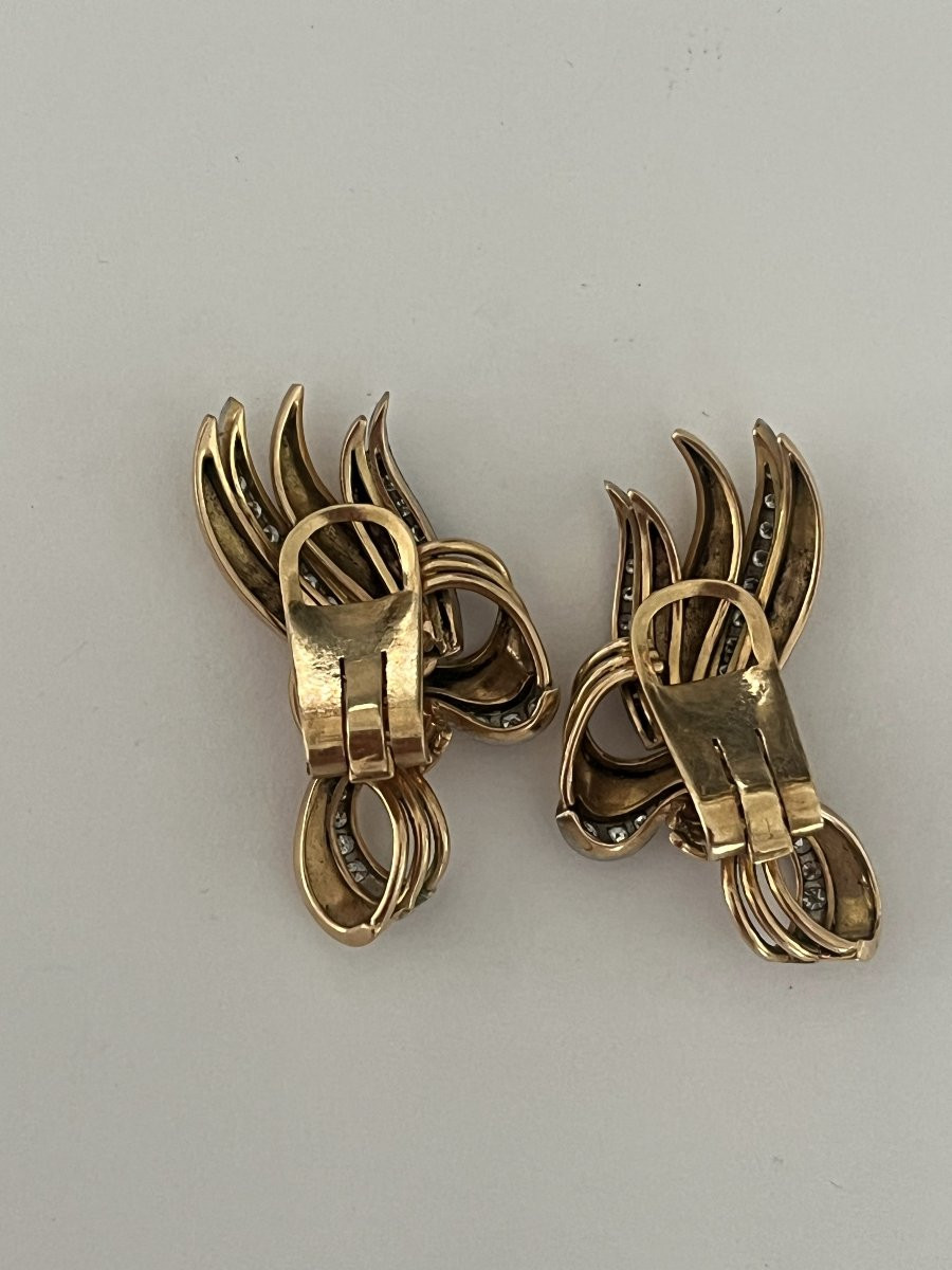 7129 - Vintage Yellow Gold Diamond Earrings-photo-2