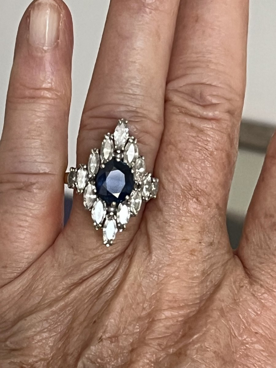 4260 - Vintage Ring In White Gold With Sapphire And Diamonds 1.30 Ct-photo-2
