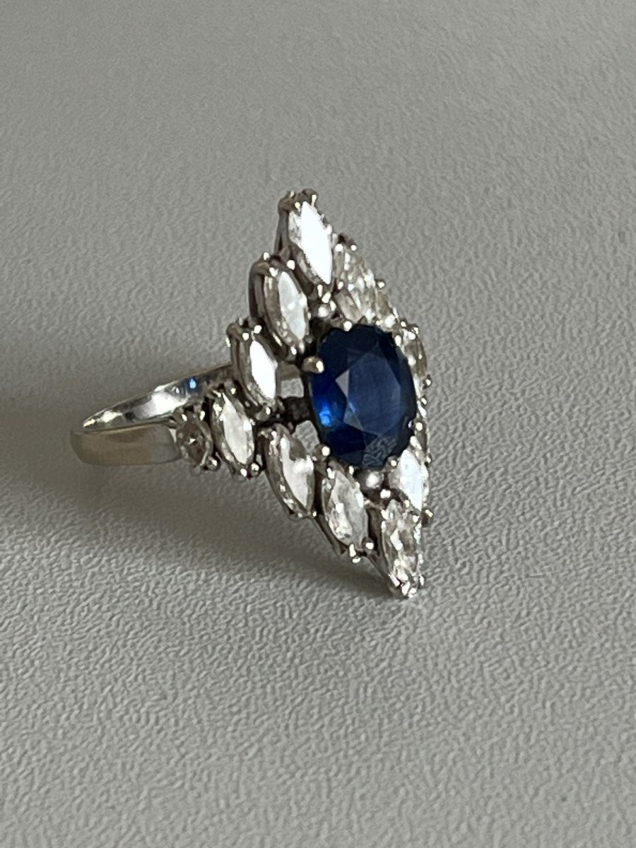 4260 - Vintage Ring In White Gold With Sapphire And Diamonds 1.30 Ct-photo-1