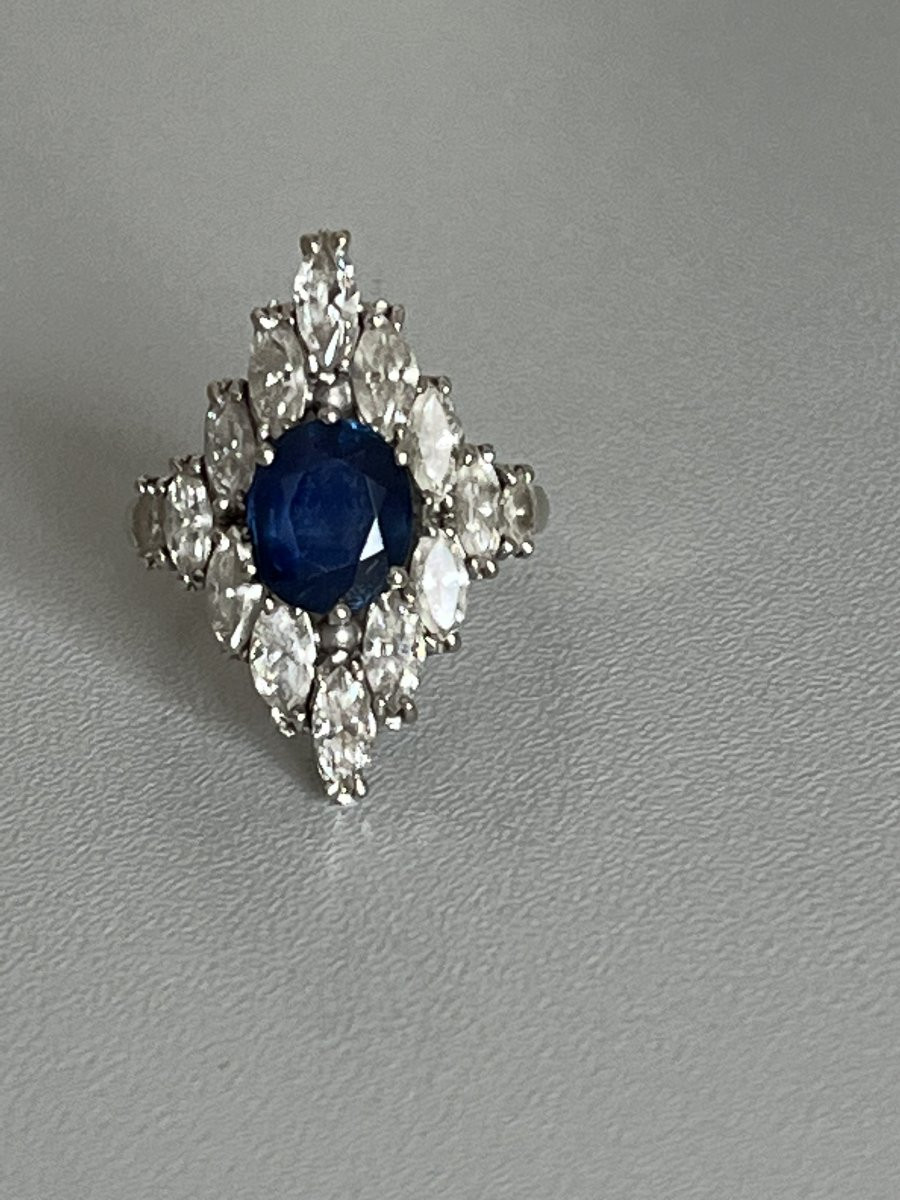 4260 - Vintage Ring In White Gold With Sapphire And Diamonds 1.30 Ct-photo-2