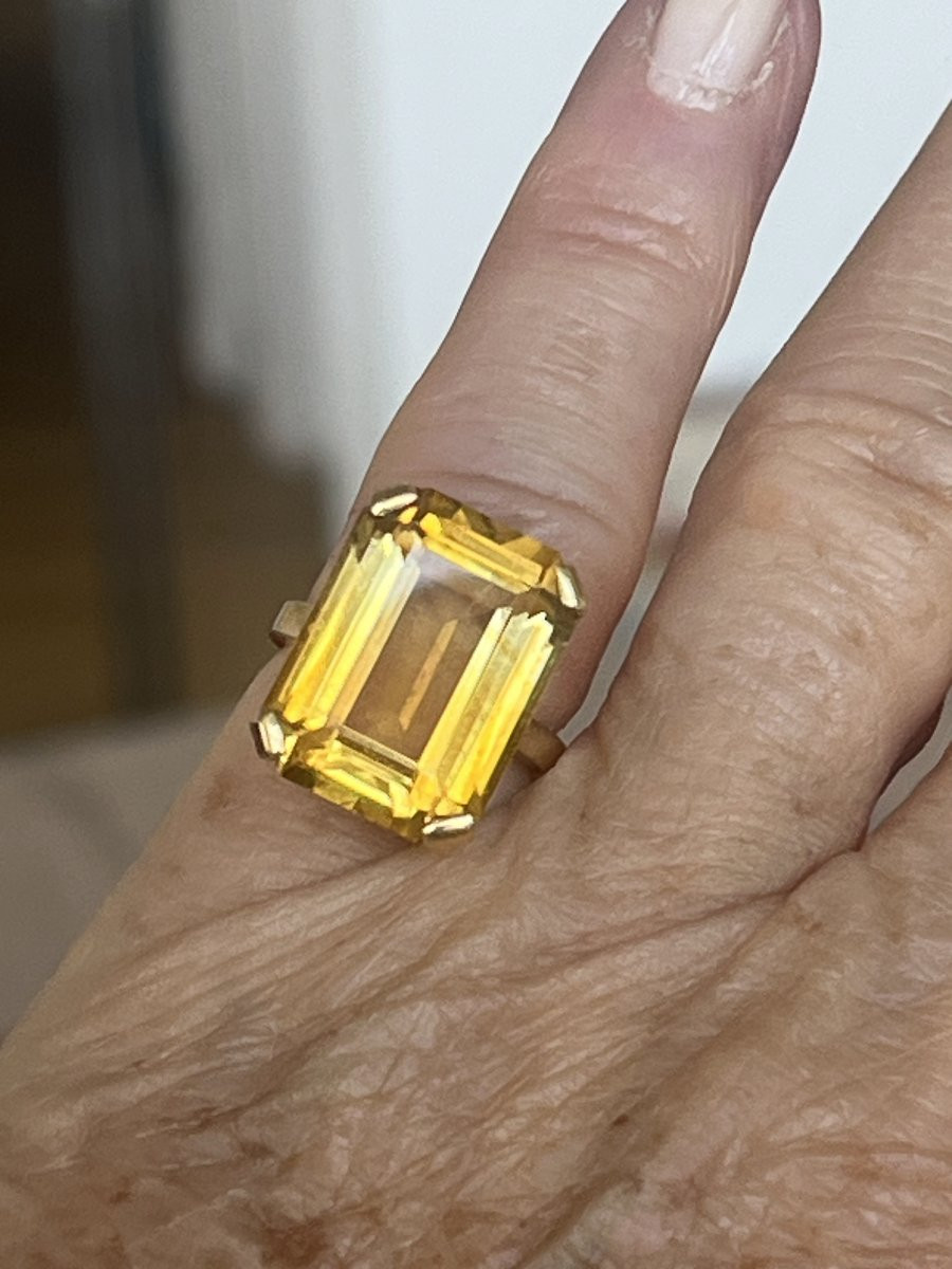 7069 - Vintage Yellow Gold Citrine Rectangular Ring-photo-2