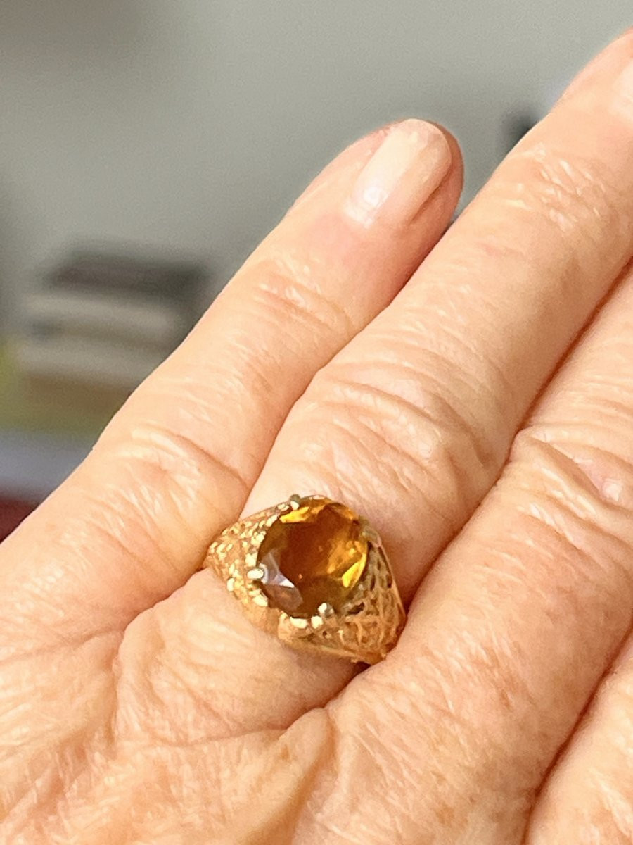 7079- Bague Feuillage Or Jaune Citrine-photo-4