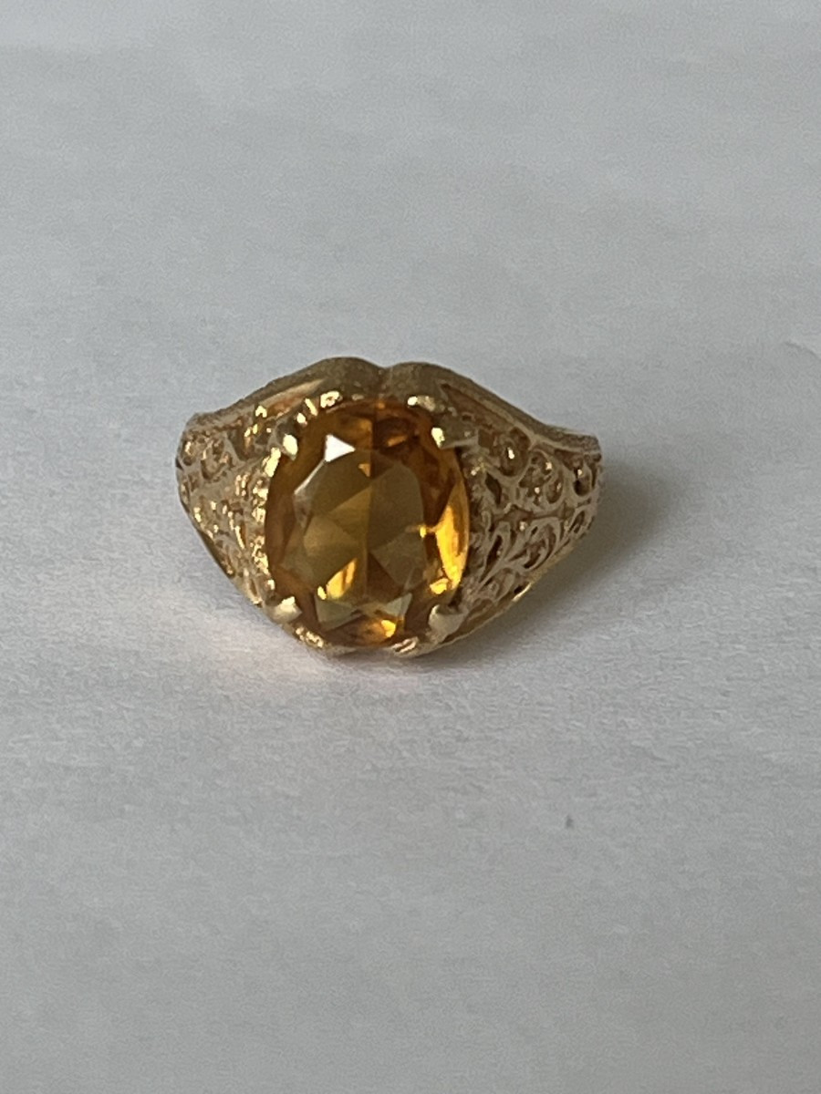 7079- Bague Feuillage Or Jaune Citrine