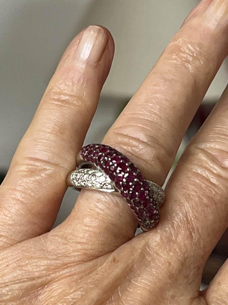 7081- Bague Croisée Or Gris Rubis Diamants-photo-2