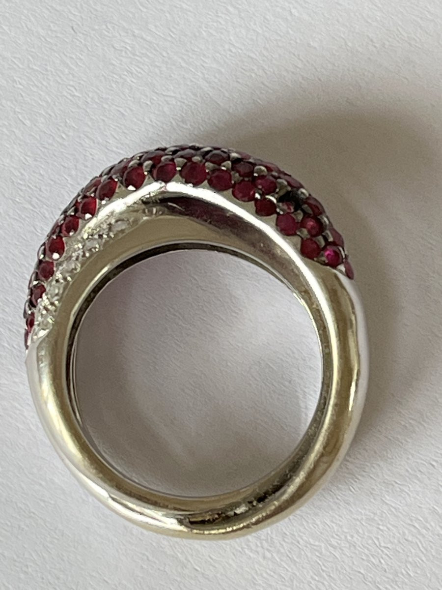 7081- Bague Croisée Or Gris Rubis Diamants-photo-3