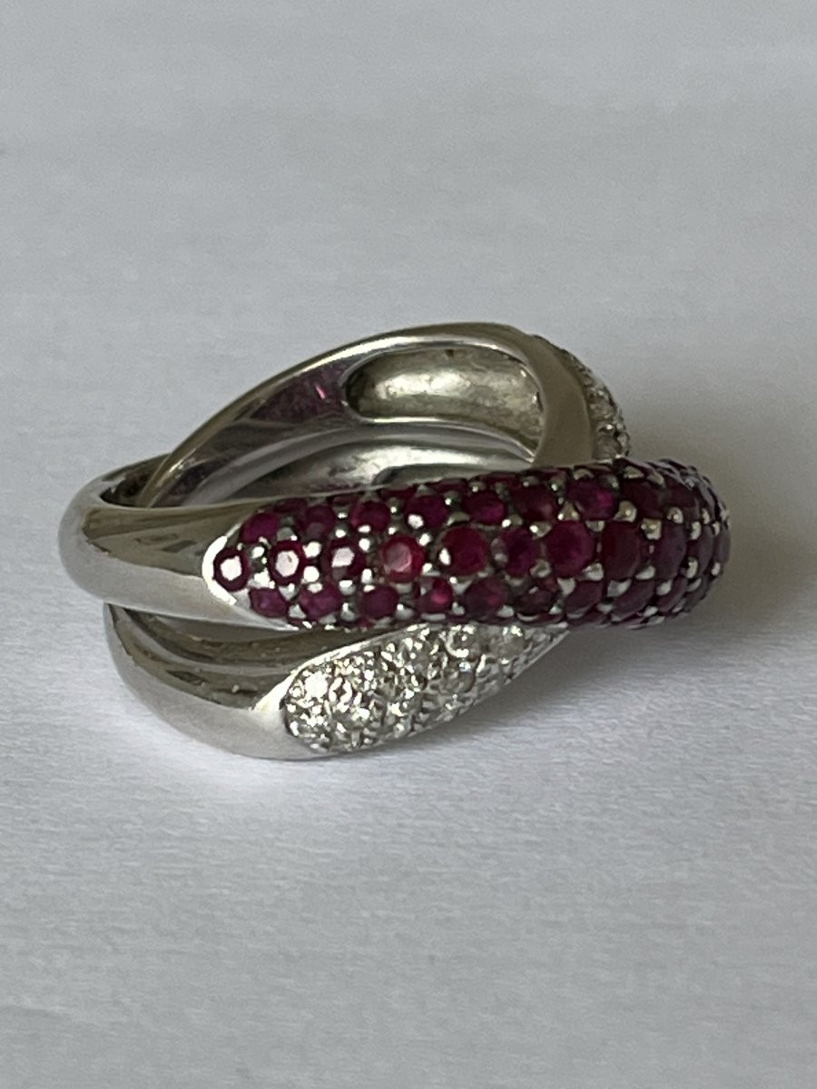 7081- Bague Croisée Or Gris Rubis Diamants-photo-4