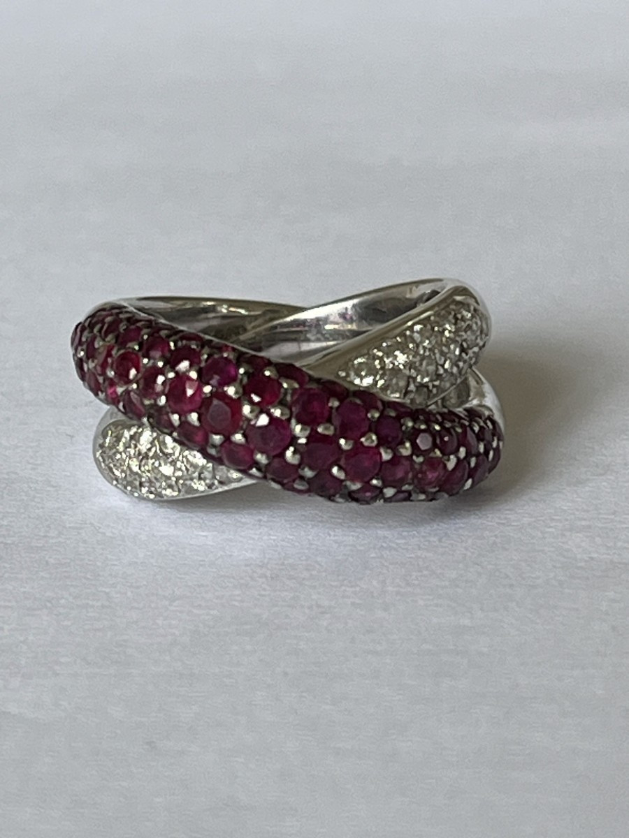 7081- Bague Croisée Or Gris Rubis Diamants-photo-1