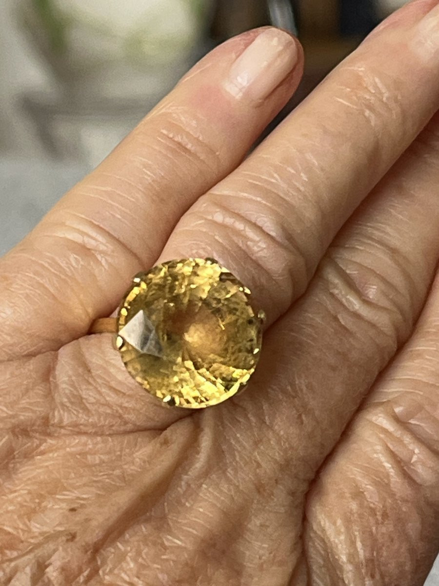 7091 - Important Vintage Yellow Gold Citrine Ring-photo-2