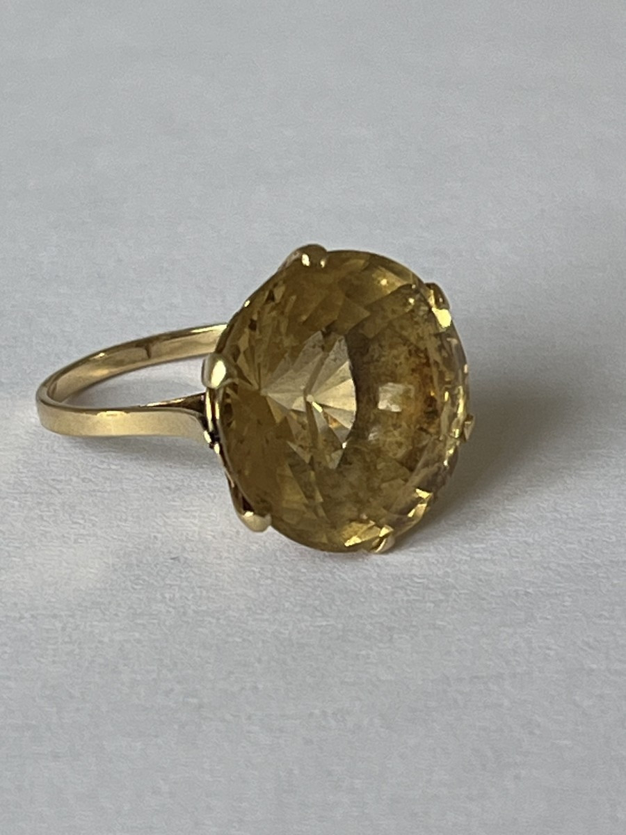 7091 - Important Vintage Yellow Gold Citrine Ring-photo-1