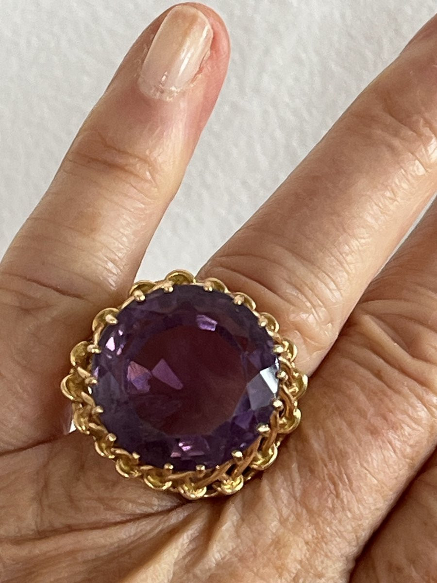 7128- Bague Cocktail Vintage Or Jaune Améthyste-photo-3
