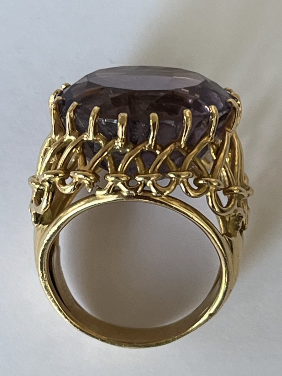 7128- Bague Cocktail Vintage Or Jaune Améthyste-photo-1