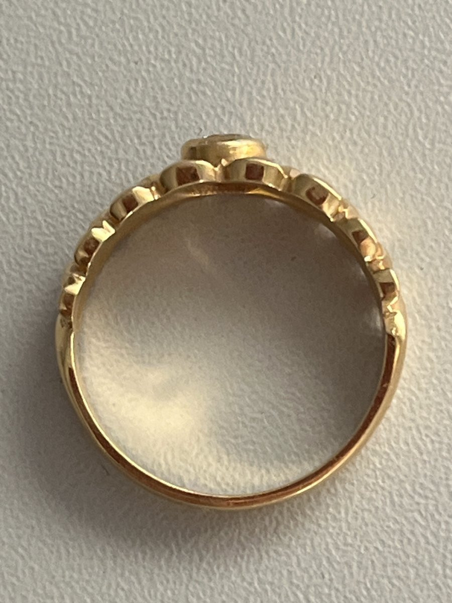 7156- Bague Bandeau Vintage Or Jaune Diamant-photo-2