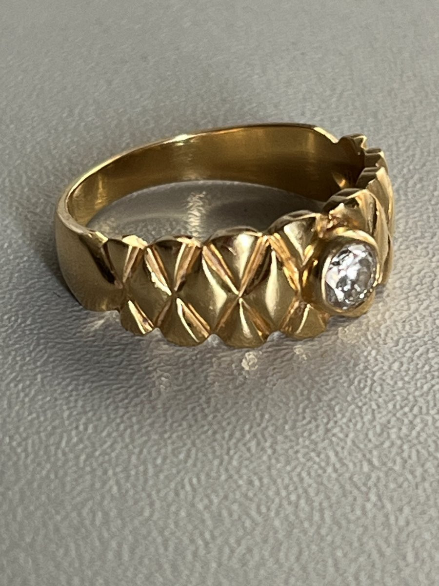 7156- Bague Bandeau Vintage Or Jaune Diamant-photo-3