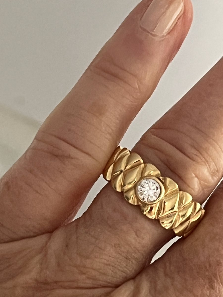 7156- Bague Bandeau Vintage Or Jaune Diamant-photo-4