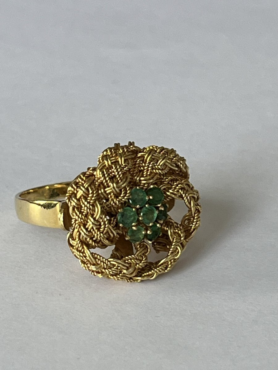7158- Bague Vintage Fils d'Or Jaune Emeraudes -photo-4