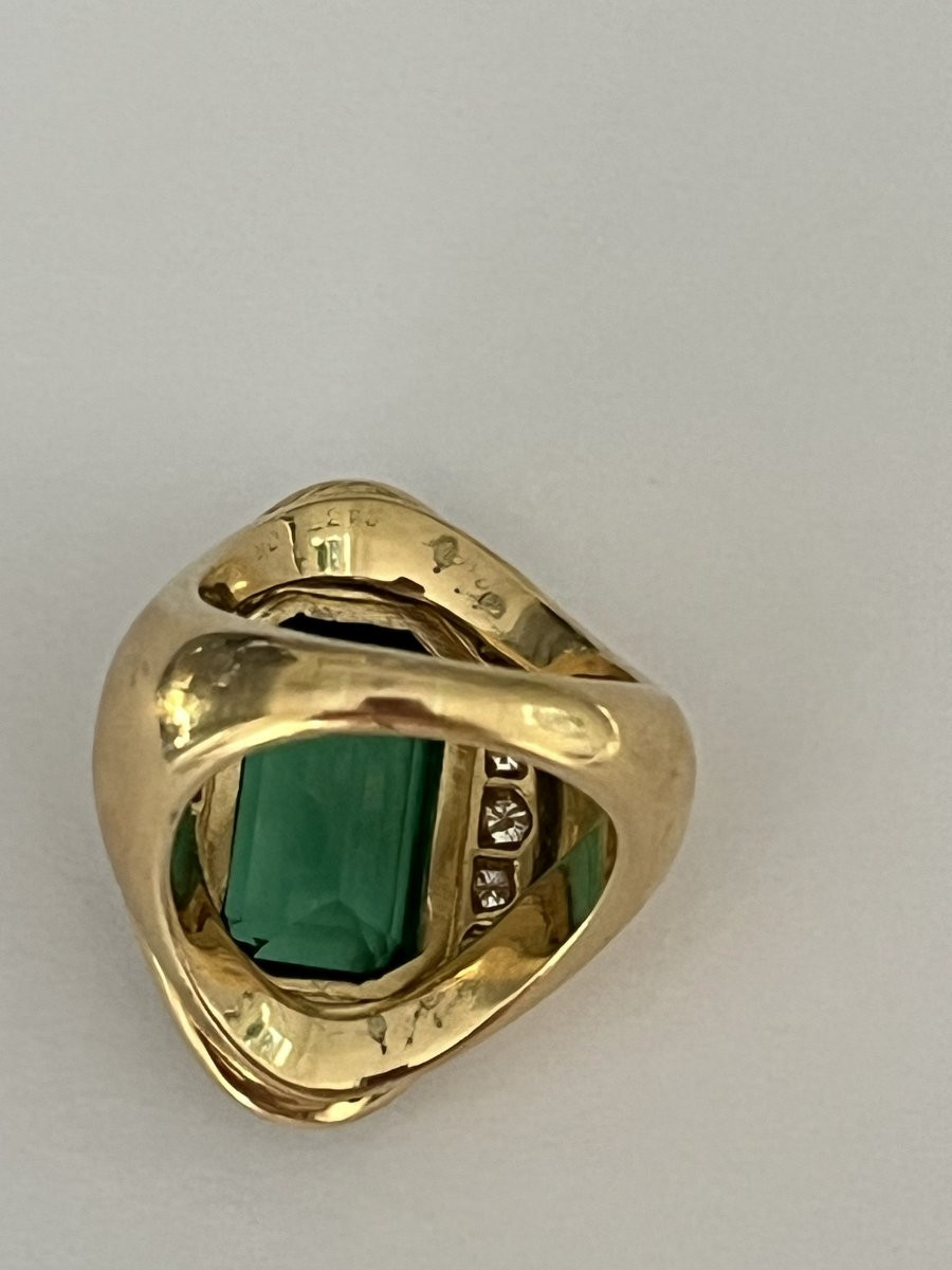 7187- Bage Yellow Gold Green Tourmaline 6.50 Ct Diamonds-photo-2