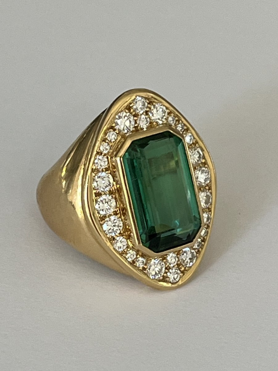 7187- Bage Yellow Gold Green Tourmaline 6.50 Ct Diamonds-photo-4