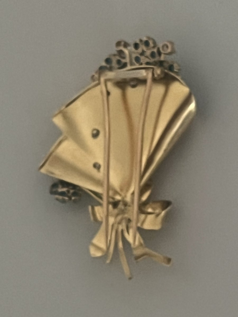 7172- Broche Fleur Vintage Or Jaune Turquoises Diamants-photo-2