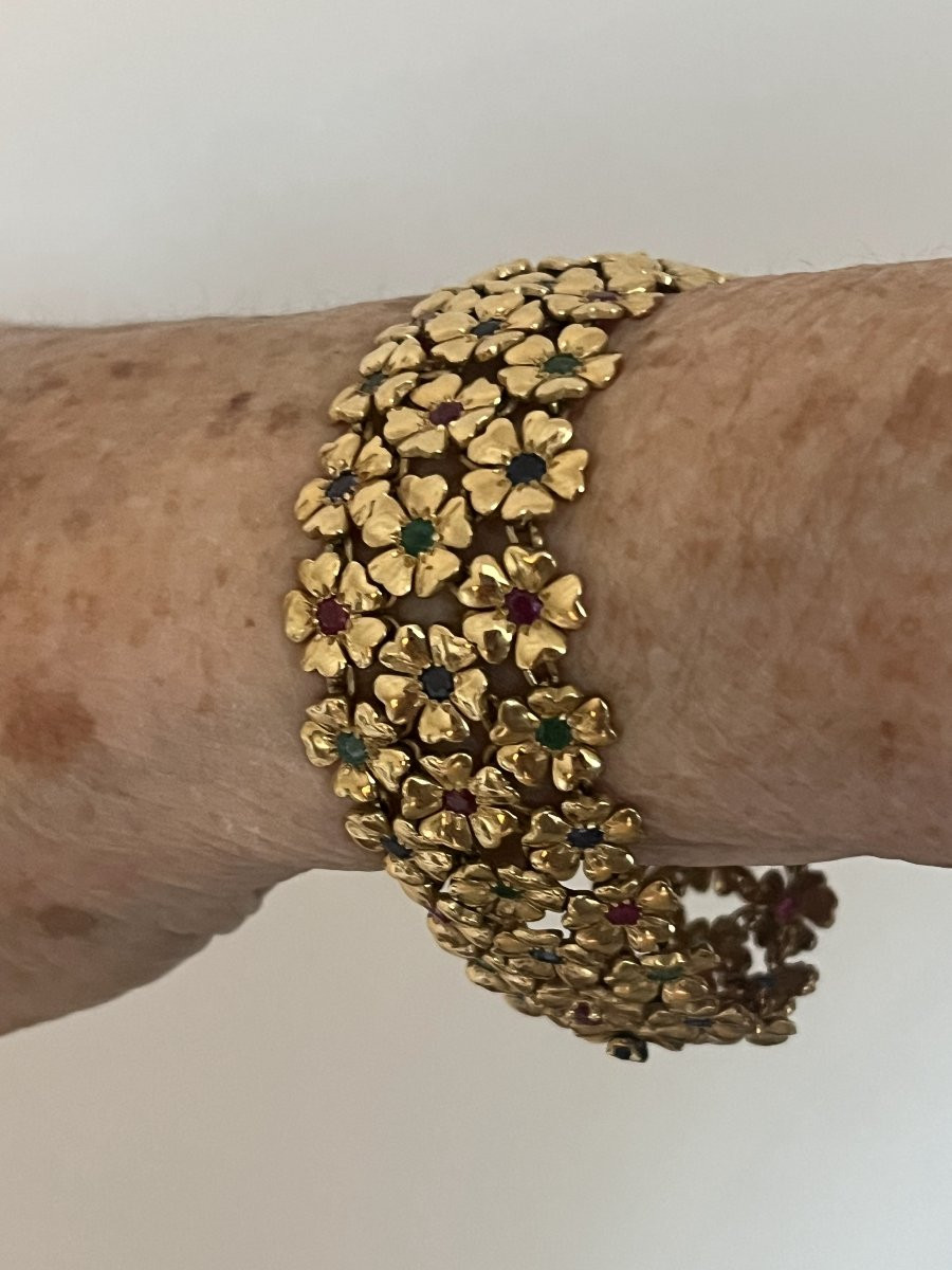 6508- Bracelet Maille Souple Or Jaune Pierres Précieuses-photo-2