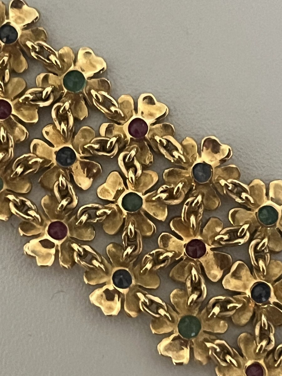 6508- Bracelet Maille Souple Or Jaune Pierres Précieuses-photo-3
