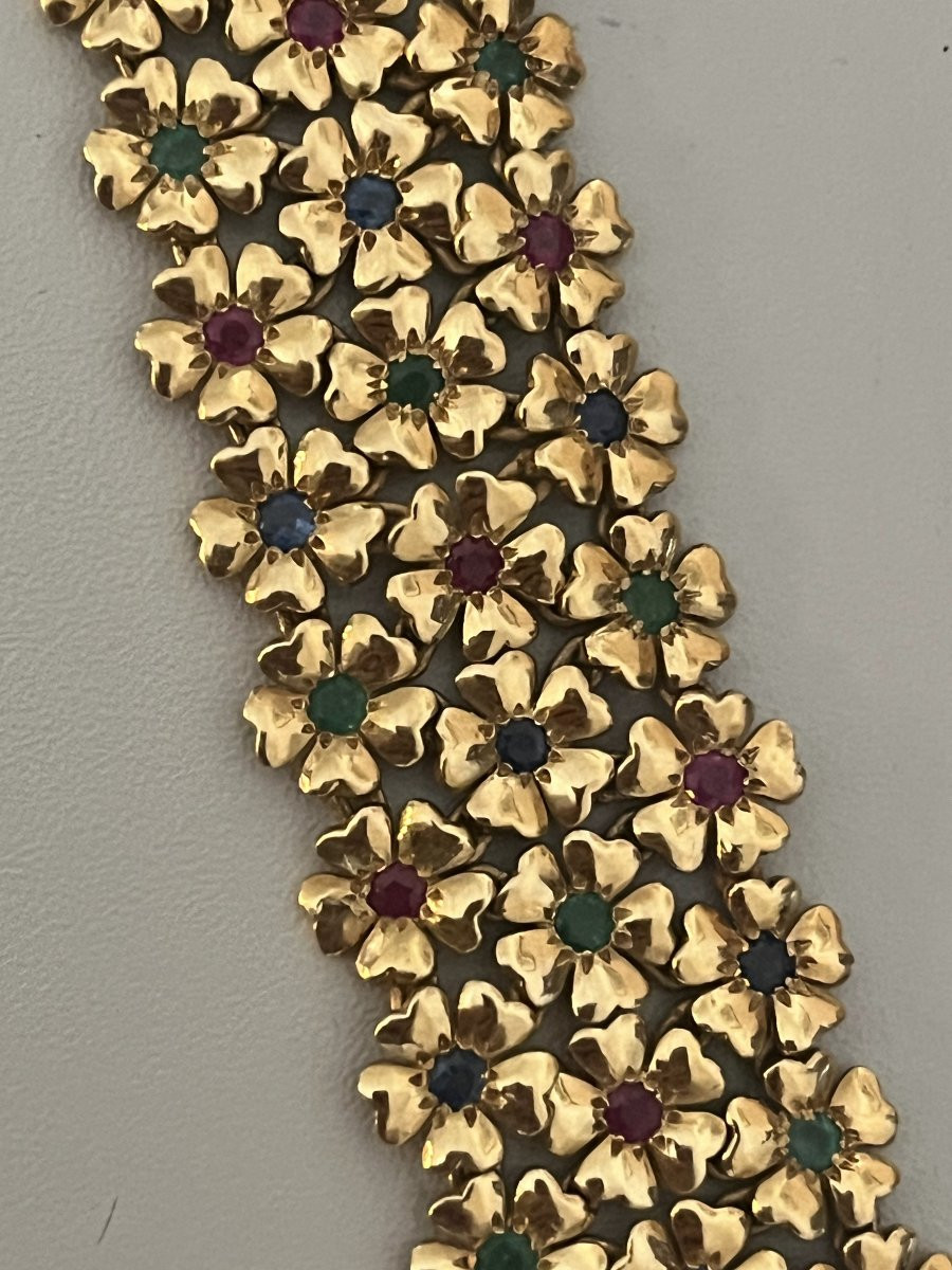 6508- Bracelet Maille Souple Or Jaune Pierres Précieuses-photo-4