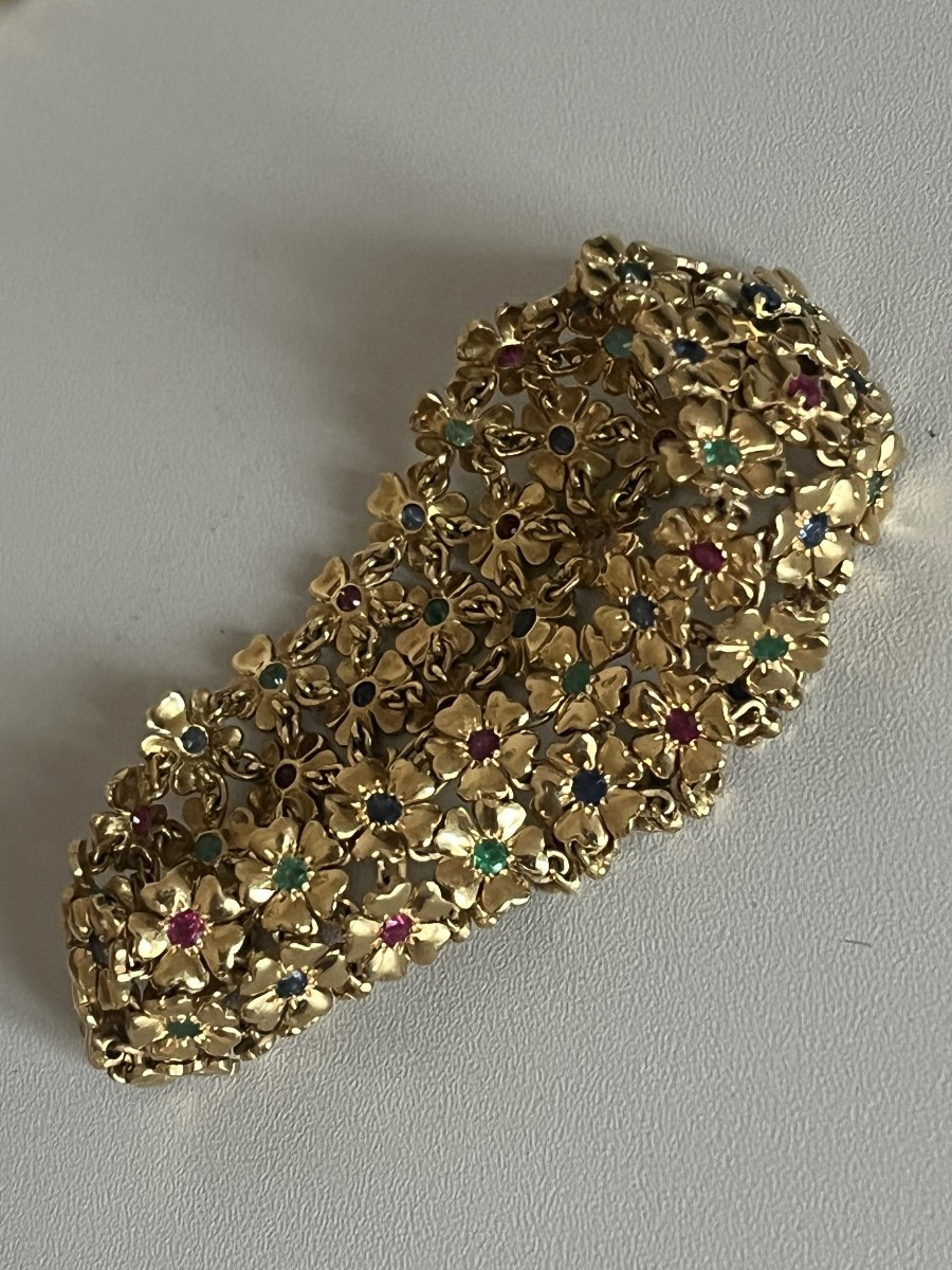 6508- Bracelet Maille Souple Or Jaune Pierres Précieuses