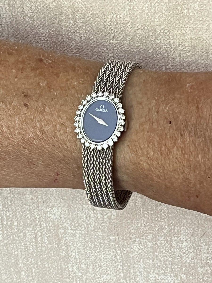 6580- Montre dame OMEGA Or Gris Diamants Lapis Lazuli-photo-2