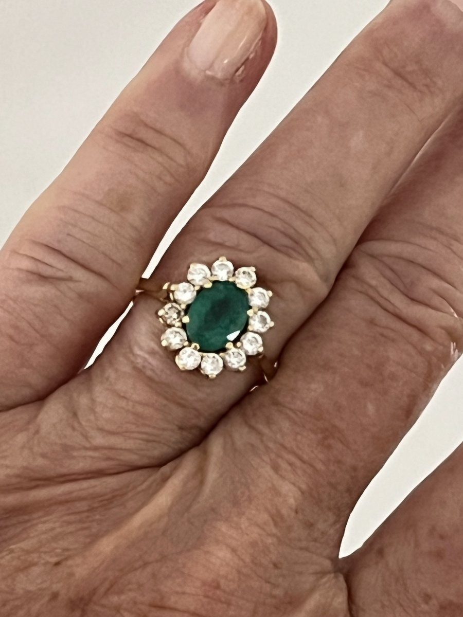 6636- Bague Marguerite Or Jaune Emeraude Diamants-photo-2