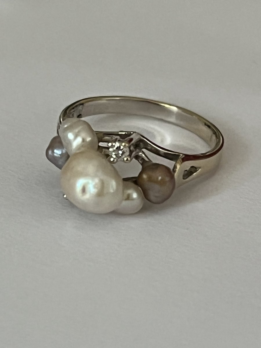 6678 - Ring And Earrings In White Gold With Pearls-photo-3
