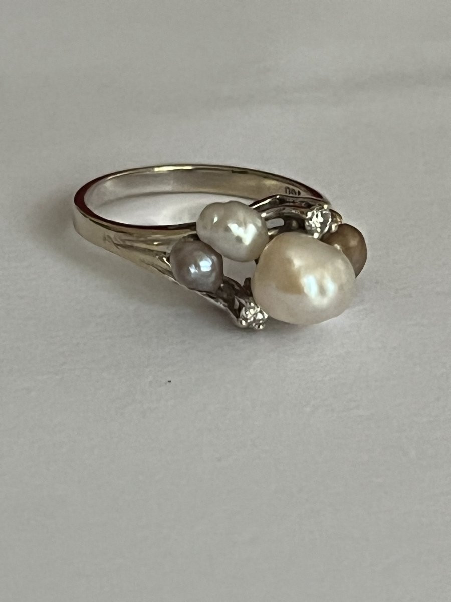 6678 - Ring And Earrings In White Gold With Pearls-photo-4