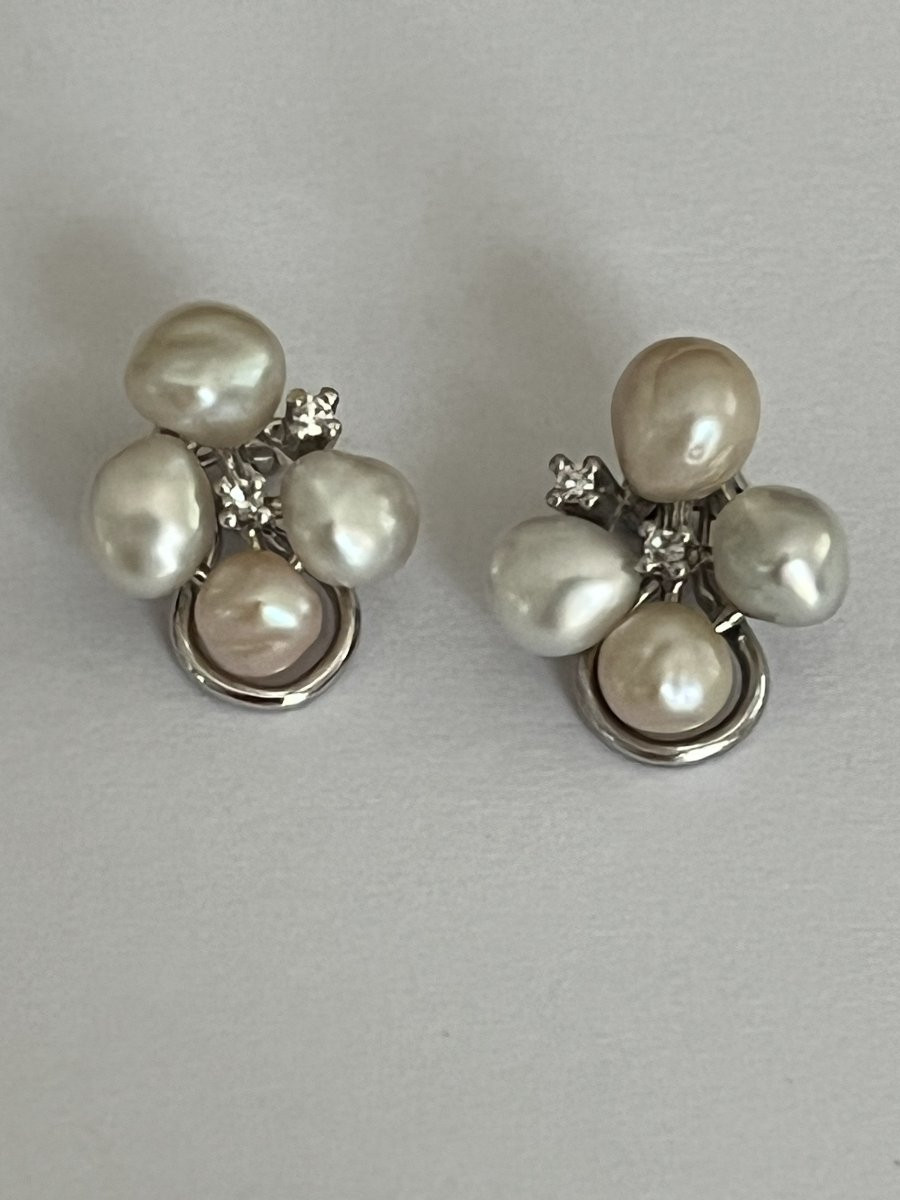 6678 - Ring And Earrings In White Gold With Pearls-photo-3