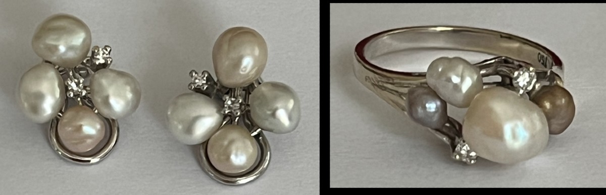6678 - Ring And Earrings In White Gold With Pearls