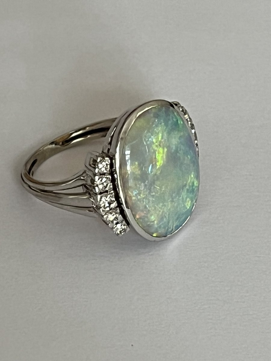 6681 - White Gold Opal Diamond Ring-photo-1