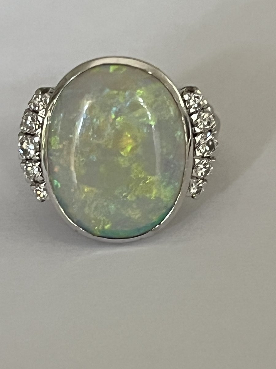 6681 - White Gold Opal Diamond Ring-photo-2
