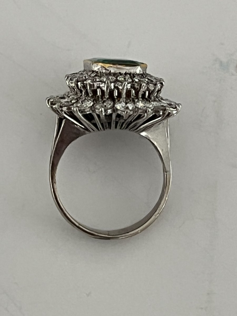 6809- Bague Vintage Or Gris Emeraude Colombie (Certifiée) Diamants-photo-1