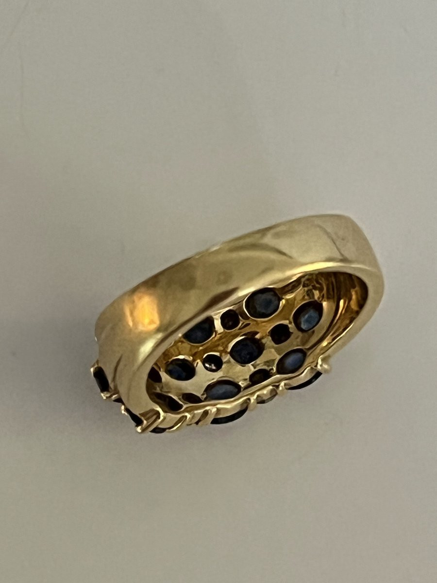 6910- Bague Bandeau Or Jaune Saphirs Diamants-photo-2